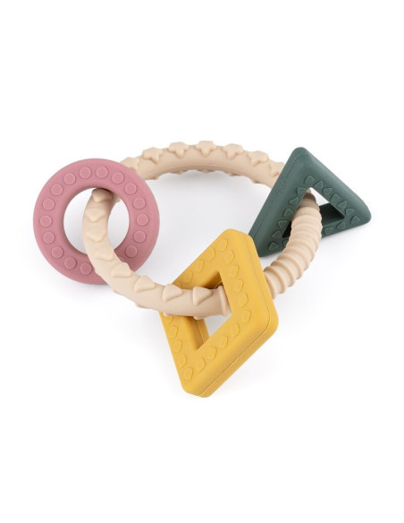 BN-724818,Petite&Mars - Inel pentru dentitie, Include 3 forme geometrice, Moale, Cu diverse texturi, Silicon, Fara BPA, 0 luni+,