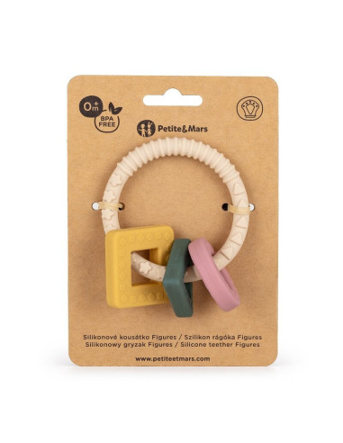 BN-724818,Petite&Mars - Inel pentru dentitie, Include 3 forme geometrice, Moale, Cu diverse texturi, Silicon, Fara BPA, 0 luni+,