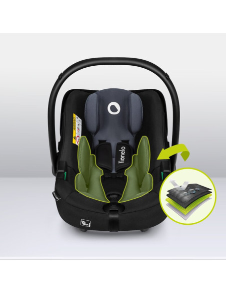 BN-LO-ASTRID_I-SIZE_BLACK_GREY+BASE_BLACK,Lionelo - Soica auto i-Size Astrid, Include baza Isofix, 0-13 Kg, 40-87 cm, Cu maner s