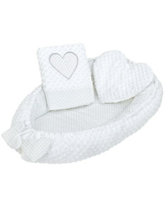 BN-37140,Set 3 piese Luxury, Baby Nest cu doua fete, Cu paturica si pernuta in forma de inima, New Baby, Minky Heart White 2