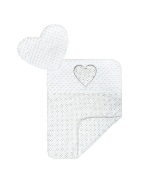 BN-37140,Set 3 piese Luxury, Baby Nest cu doua fete, Cu paturica si pernuta in forma de inima, New Baby, Minky Heart White
