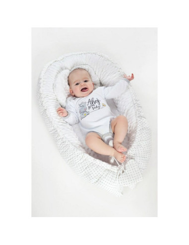 BN-37140,Set 3 piese Luxury, Baby Nest cu doua fete, Cu paturica si pernuta in forma de inima, New Baby, Minky Heart White
