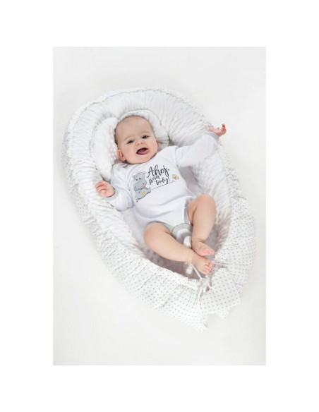 BN-37140,Set 3 piese Luxury, Baby Nest cu doua fete, Cu paturica si pernuta in forma de inima, New Baby, Minky Heart White