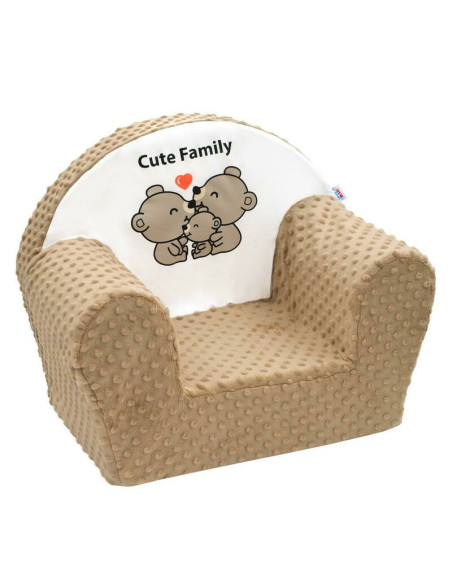 BN-41223,Fotoliu din burete pentru copii, Din tesatura minky, Cute Family, New Baby, 9 luni - 5 ani, Cu Husa detasabila, Cappucc