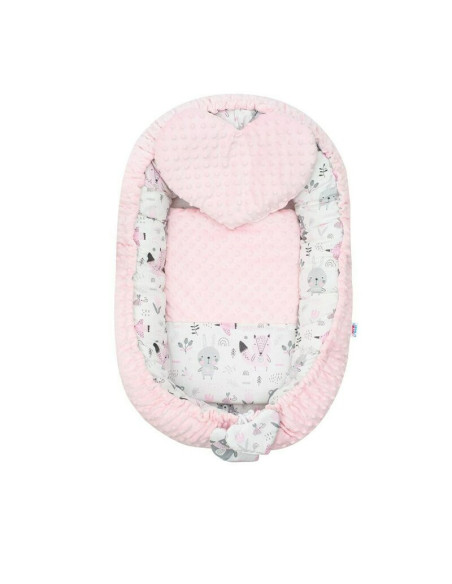 BN-42979,Set 3 piese Luxury, Baby Nest cu doua fete, Cu paturica si pernuta in forma de inima, New Baby, Minky Bears Pink