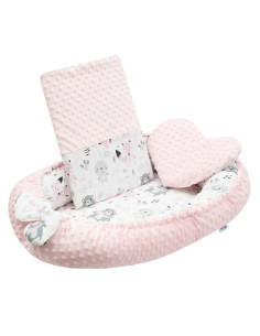BN-42979,Set 3 piese Luxury, Baby Nest cu doua fete, Cu paturica si pernuta in forma de inima, New Baby, Minky Bears Pink 2