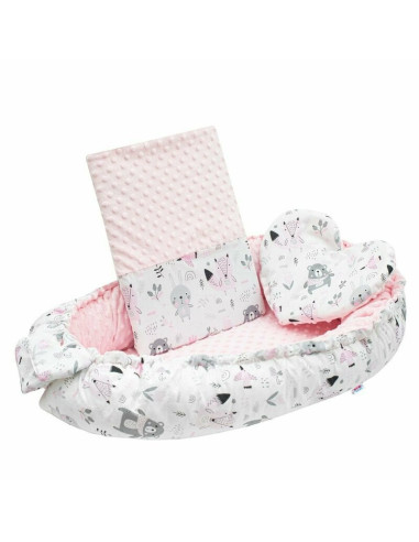 BN-42979,Set 3 piese Luxury, Baby Nest cu doua fete, Cu paturica si pernuta in forma de inima, New Baby, Minky Bears Pink