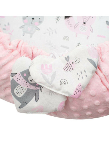 BN-42979,Set 3 piese Luxury, Baby Nest cu doua fete, Cu paturica si pernuta in forma de inima, New Baby, Minky Bears Pink