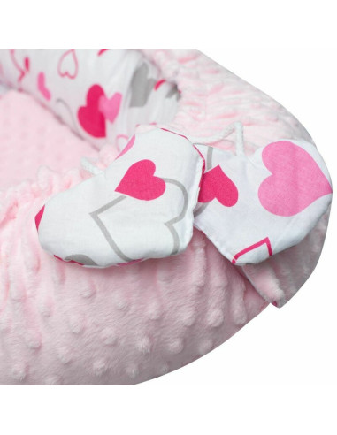 BN-43812,Set 3 piese Luxury, Baby Nest cu doua fete, Cu paturica si pernuta in forma de inima, New Baby, Minky Hearts Pink