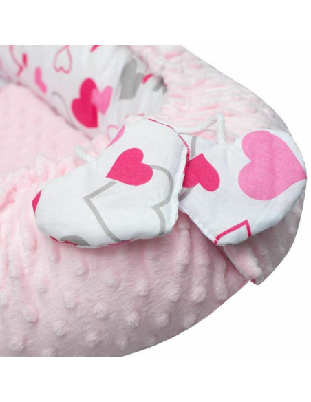 BN-43812,Set 3 piese Luxury, Baby Nest cu doua fete, Cu paturica si pernuta in forma de inima, New Baby, Minky Hearts Pink