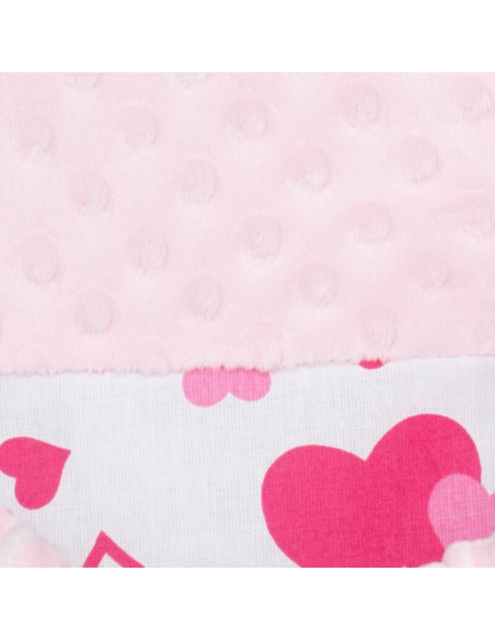 BN-43812,Set 3 piese Luxury, Baby Nest cu doua fete, Cu paturica si pernuta in forma de inima, New Baby, Minky Hearts Pink