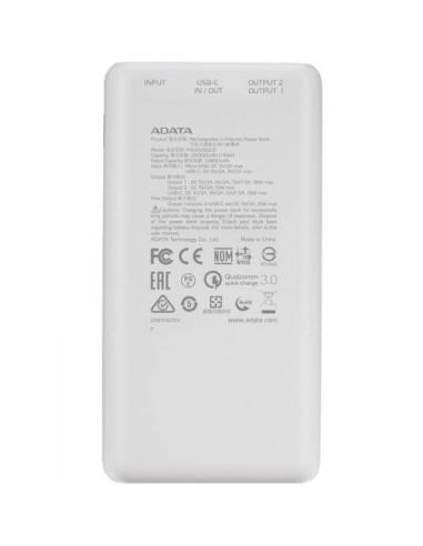 AP20000QCD-DGT-CWH,Baterie portabila A-Data P20000QCD, 20000mAh, 2x USB, 1x USB-C, Alb