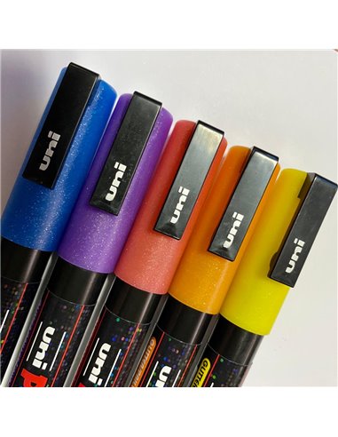 POS67,Set 5 Markere UNI POSCA PC-3ML cu sclipici + Marker cadou, Pos67