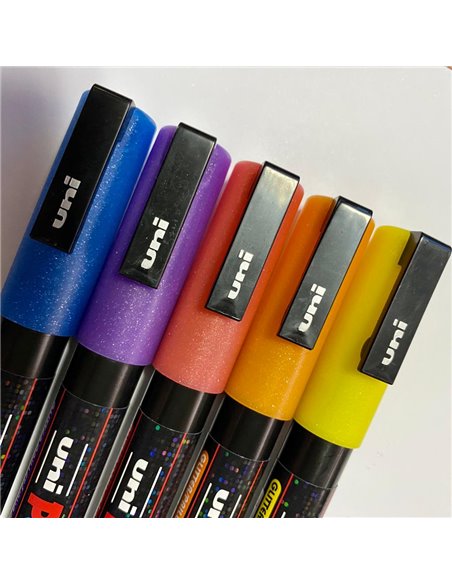 POS67,Set 5 Markere UNI POSCA PC-3ML cu sclipici + Marker cadou, Pos67