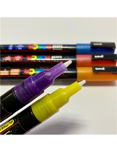 POS67,Set 5 Markere UNI POSCA PC-3ML cu sclipici + Marker cadou, Pos67