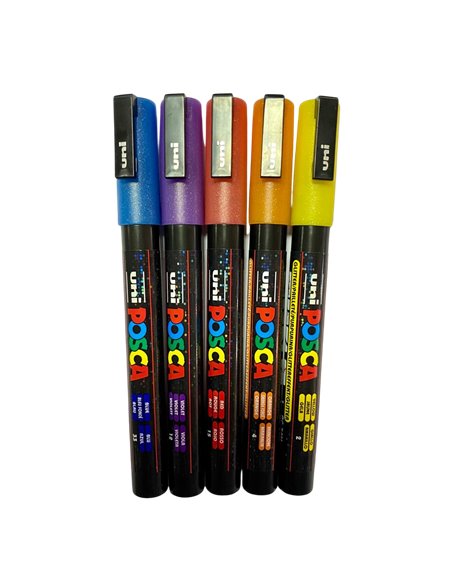 POS67,Set 5 Markere UNI POSCA PC-3ML cu sclipici + Marker cadou, Pos67