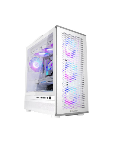 ME200 MESH WH,CARCASA PCCOOLER, Tower, ATX, fara sursa, sticla securizata, 3 ventilatoare incluse, iluminare ARGB, alb, USB 3.2 