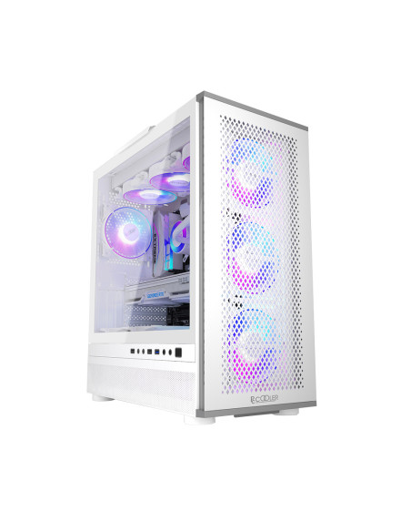 ME200 MESH WH,CARCASA PCCOOLER, Tower, ATX, fara sursa, sticla securizata, 3 ventilatoare incluse, iluminare ARGB, alb, USB 3.2 