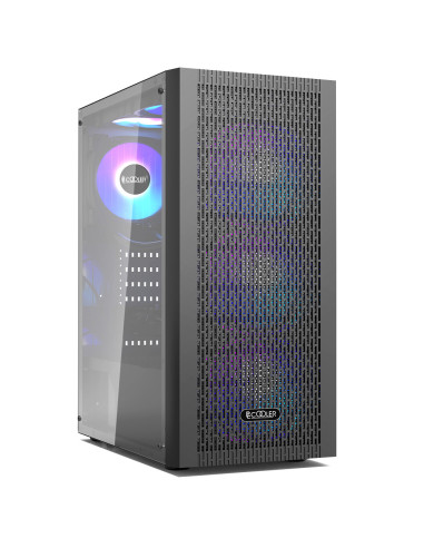 MA100 MESH,CARCASA PCCOOLER, Middle Tower, ATX, fara sursa, sticla securizata, 3 ventilatoare incluse, iluminare ARGB, negru, US