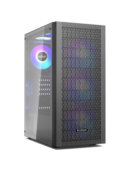 MA100 MESH,CARCASA PCCOOLER, Middle Tower, ATX, fara sursa, sticla securizata, 3 ventilatoare incluse, iluminare ARGB, negru, US