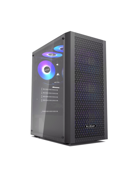 MA100 MESH,CARCASA PCCOOLER, Middle Tower, ATX, fara sursa, sticla securizata, 3 ventilatoare incluse, iluminare ARGB, negru, US