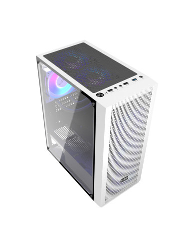 MA100 MESH W,CARCASA PCCOOLER, Middle Tower, ATX, fara sursa, sticla securizata, 3 ventilatoare incluse, iluminare ARGB, alb, US