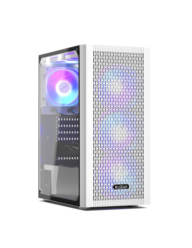 MA100 MESH W,CARCASA PCCOOLER, Middle Tower, ATX, fara sursa, sticla securizata, 3 ventilatoare incluse, iluminare ARGB, alb, US