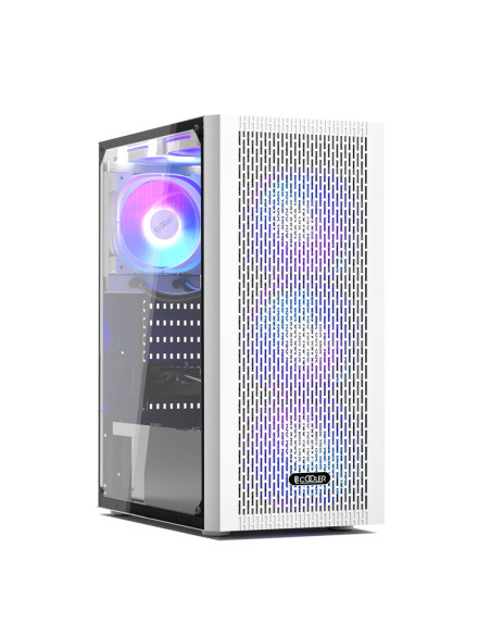 MA100 MESH W,CARCASA PCCOOLER, Middle Tower, ATX, fara sursa, sticla securizata, 3 ventilatoare incluse, iluminare ARGB, alb, US