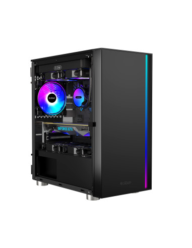 LM300G ARGB,CARCASA PCCOOLER, Middle Tower, mATX, ITX, fara sursa, sticla securizata, 1 ventilator inclus ARGB, negru, USB 3.2 g