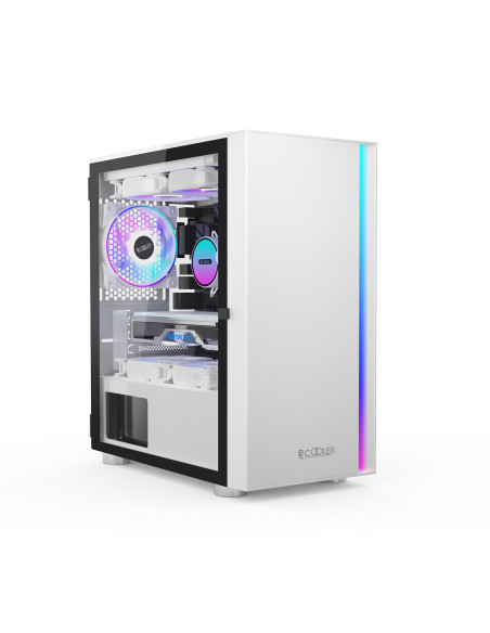 LM300W ARGB,CARCASA PCCOOLER, Middle Tower, mATX, ITX, fara sursa, sticla securizata, 1 ventilator inclus ARGB, alb, USB 3.2 gen
