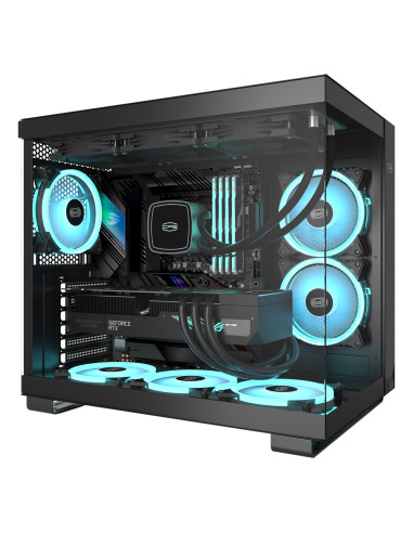 C3 T500 BK,CARCASA PCCOOLER, Middle Tower, ATX, fara sursa, sticla securizata, negru, USB 3.2 gen 1 x 2, USB Type-C x 2, mic, au