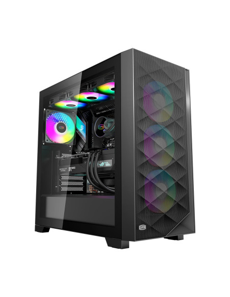 C3D510 ARGB BK,CARCASA PCCOOLER, Middle Tower, ATX, fara sursa, sticla securizata, 3 ventilatoare incluse, iluminare ARGB, negru