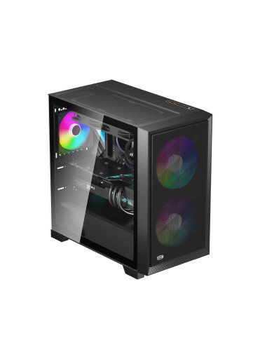 C3D310 ARGB BK,CARCASA PCCOOLER, Mini Tower, mATX, fara sursa, sticla securizata, 2 ventilatoare incluse, iluminare ARGB, negru,