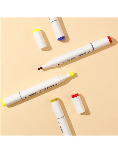 DLE70803-36,Set 36 Markere sketching DELI varf dublu rotund 1-7 mm, Cutie plastic, Color emotion
