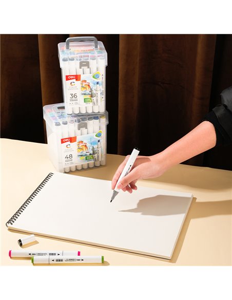 DLE70803-48,Set 48 Markere sketching DELI varf dublu rotund 1-7 mm, Cutie plastic, Color emotion DLE70803-48,Set 48 Markere sketching DELI varf dublu rotund 1-7 mm, Cutie plastic, Color emotion