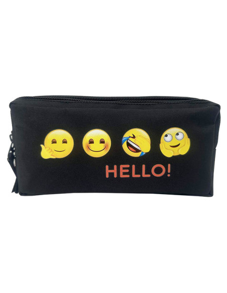 EJPE2320-1,Penar etui dreptunghiular 3 fermoare negru emoji pigna