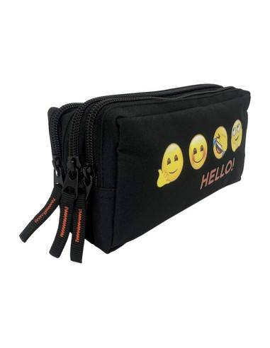EJPE2320-1,Penar etui dreptunghiular 3 fermoare negru emoji pigna