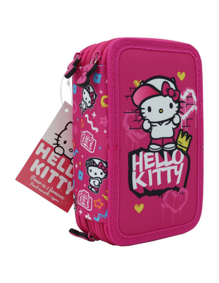HKPE2303-2,Penar neechipat 3 fermoare hello kitty roz pigna