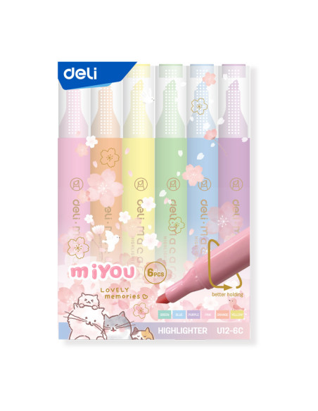 DLEU12-6C,Textmarker set 6 slim miyou macarons deli DLEU12-6C,Textmarker set 6 slim miyou macarons deli