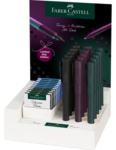 FC140837,Display 15 buc stilou grip 2011 verde-berry-negru (6*f+9*m) faber-castell