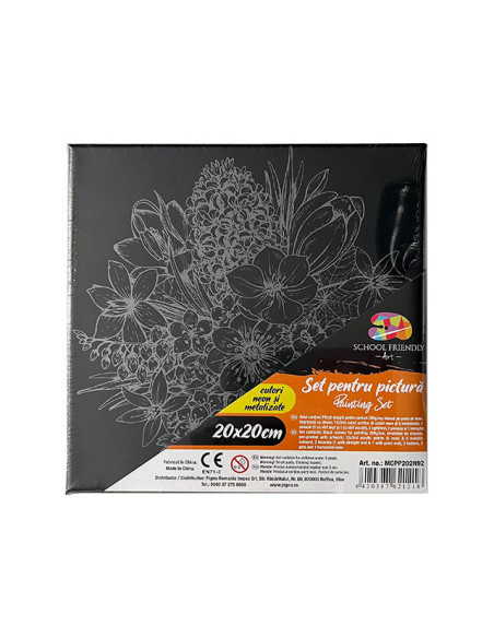 MCPP202N92,Panza predesenata pe sasiu neagra 20*20cm flori sf art pigna