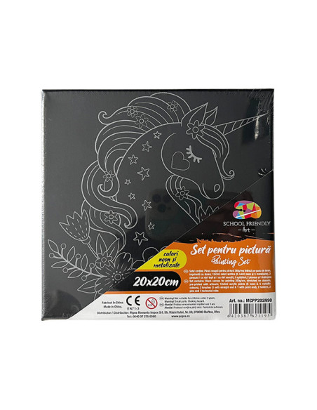 MCPP202N90,Panza predesenata pe sasiu neagra 20*20cm unicorn sf art pigna