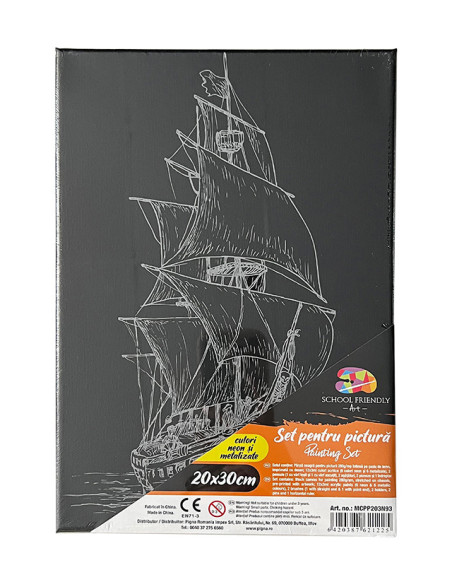 MCPP203N93,Panza predesenata pe sasiu neagra 20*30cm corabie sf art pigna