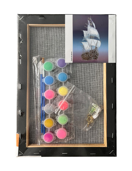 MCPP203N93,Panza predesenata pe sasiu neagra 20*30cm corabie sf art pigna