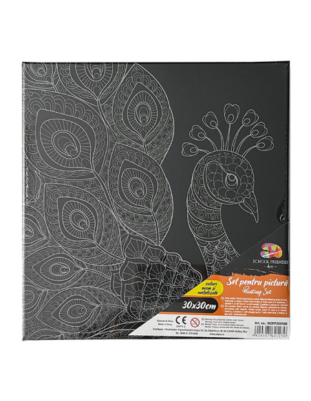 MCPP303N98,Panza predesenata pe sasiu neagra 30*30cm paun sf art pigna MCPP303N98,Panza predesenata pe sasiu neagra 30*30cm paun sf art pigna