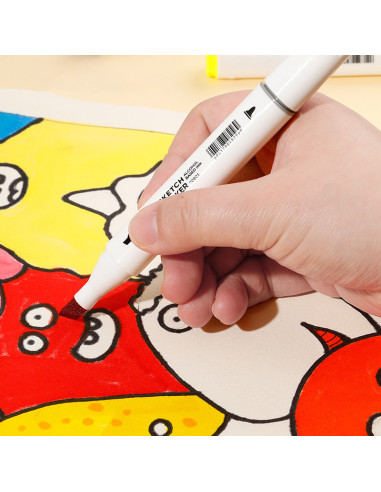 DLE70803-60,Set 60 markere sketching varf dublu rotund 1mm/tesit 7mm cutie plastic color emotion deli