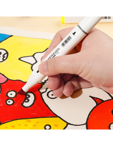 DLE70803-60,Set 60 markere sketching varf dublu rotund 1mm/tesit 7mm cutie plastic color emotion deli