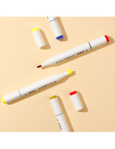 DLE70803-60,Set 60 markere sketching varf dublu rotund 1mm/tesit 7mm cutie plastic color emotion deli