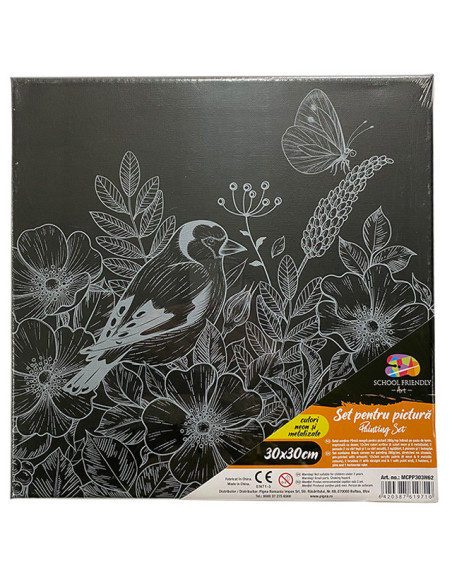 MCPP303N62,Panza predesenata pe sasiu neagra 30 x 30 cm pasare sf art pigna