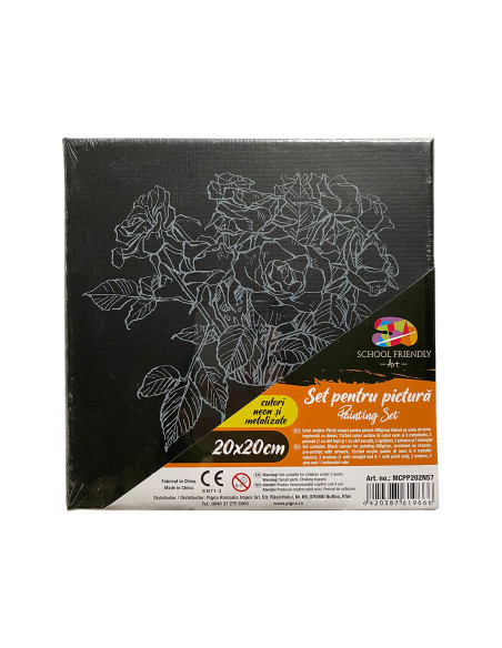 MCPP202N57,Panza predesenata pe sasiu neagra 20 x 20 cm trandafiri sf art pigna